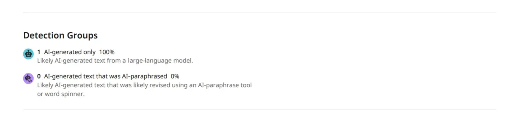 Detection groups section showing AI-generated vs AI-paraphrased text