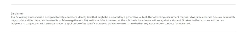 Disclaimer section in Turnitin AI report