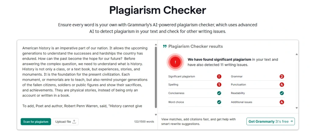 grammarly plagiarism checker