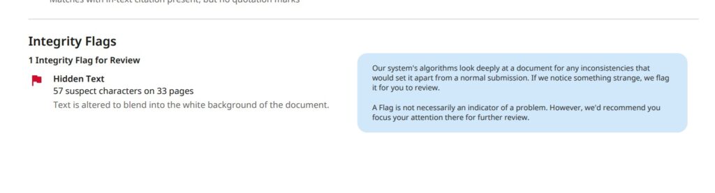 A Turnitin report with integrity flag