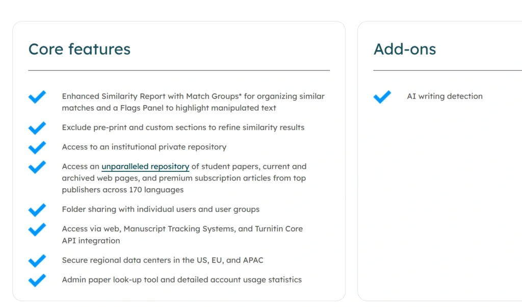 iThenticate's feature breakdown